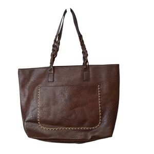 Weimeibaige Brown Faux Leather Large Tote Bag Handbag Braided Handles Classic